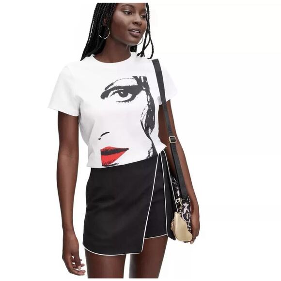 Diane Von Furstenberg DVF White Crew Neck T-shirt Red Lip XXS - Picture 3 of 6